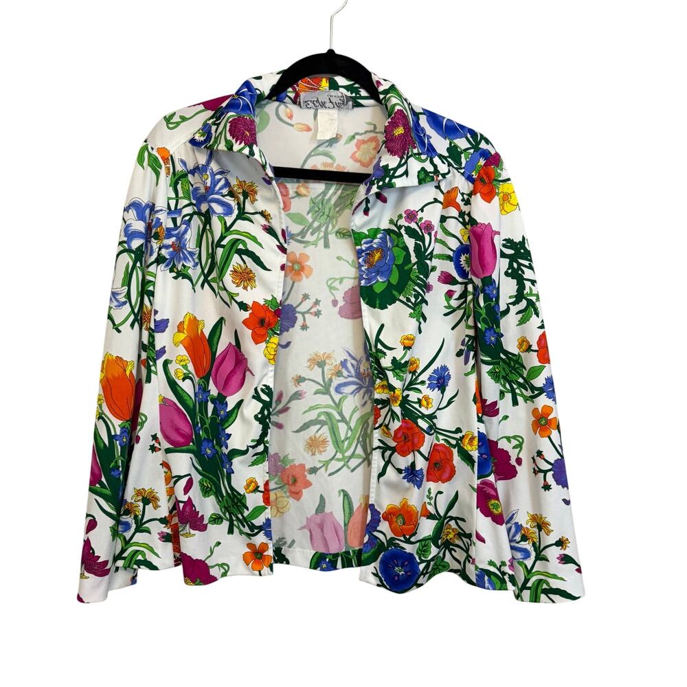 Vintage Edith Flagg Womens Blazer Top L White Floral Flowers Boho Cottagecore